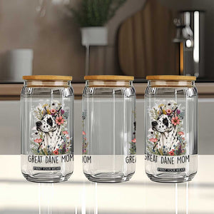Great Dane Mom Botanical Floral Glass Can Harlequin Canine Lover