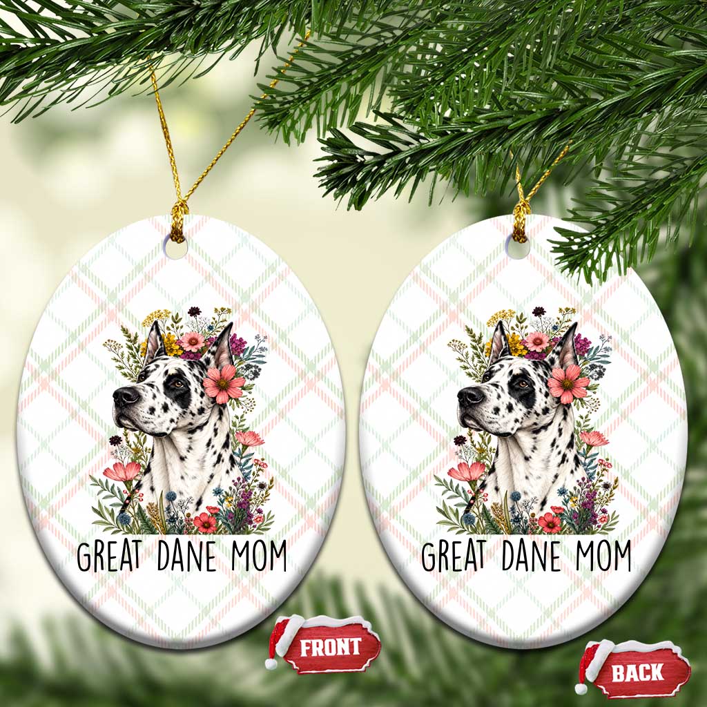 Great Dane Mom Botanical Floral Ceramic Ornament Harlequin Canine Lover