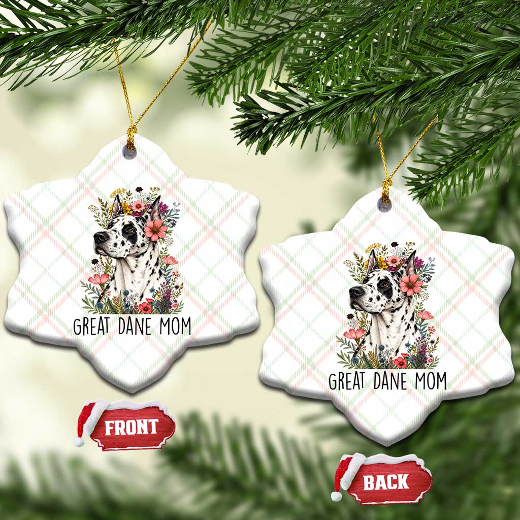 Great Dane Mom Botanical Floral Ceramic Ornament Harlequin Canine Lover