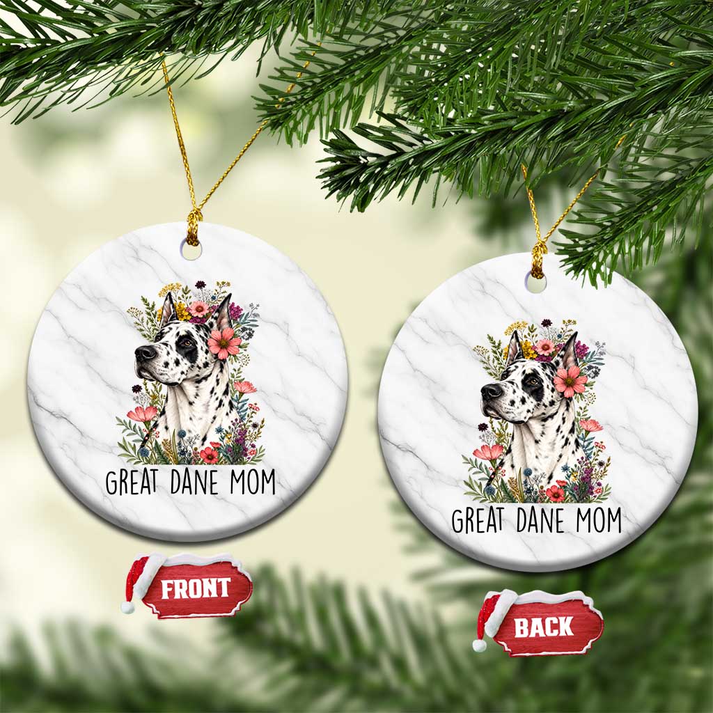 Great Dane Mom Botanical Floral Ceramic Ornament Harlequin Canine Lover