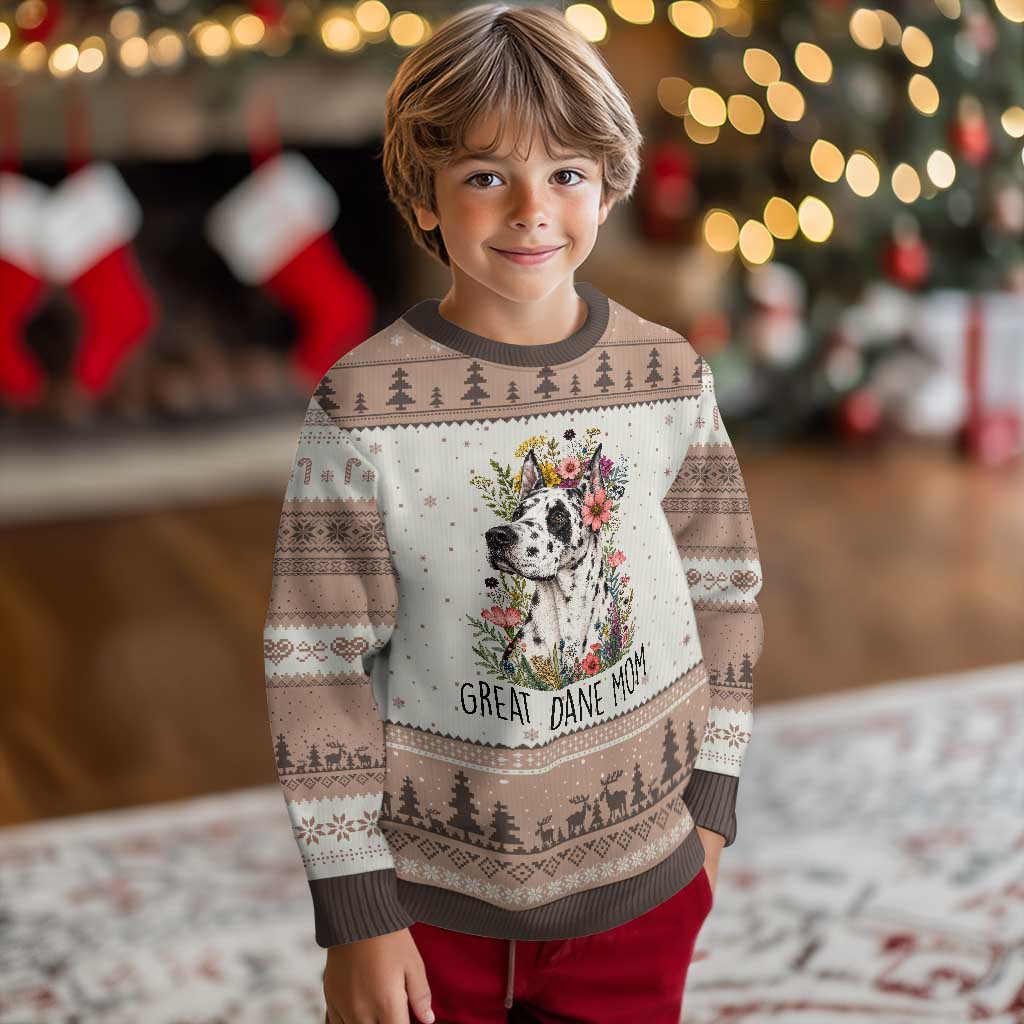 Great Dane Mom Botanical Floral Ugly Christmas Sweater Harlequin Canine Lover
