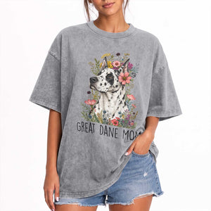 Great Dane Mom Botanical Floral Washed Cotton T-Shirt Harlequin Canine Lover