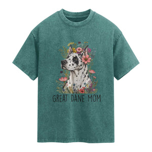 Great Dane Mom Botanical Floral Washed Cotton T-Shirt Harlequin Canine Lover