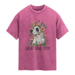 Great Dane Mom Botanical Floral Washed Cotton T-Shirt Harlequin Canine Lover