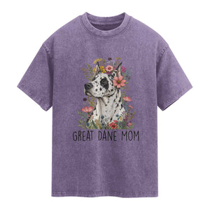 Great Dane Mom Botanical Floral Washed Cotton T-Shirt Harlequin Canine Lover