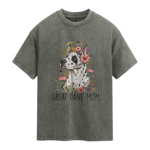 Great Dane Mom Botanical Floral Washed Cotton T-Shirt Harlequin Canine Lover