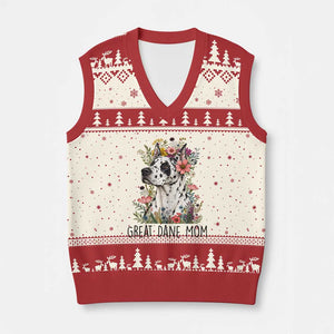 Great Dane Mom Botanical Floral V-Neck Knit Sweater Vest Harlequin Canine Lover