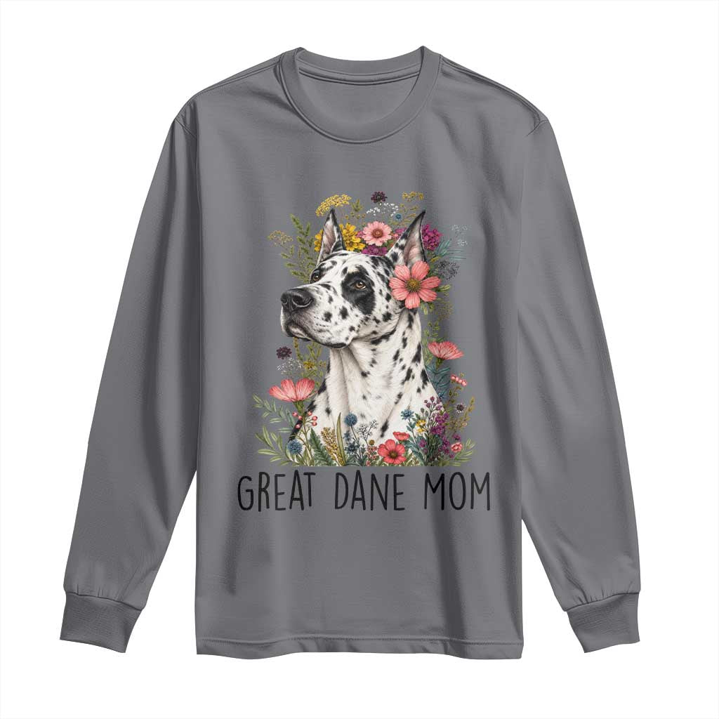 Great Dane Mom Botanical Floral Long Sleeve Shirt Harlequin Canine Lover