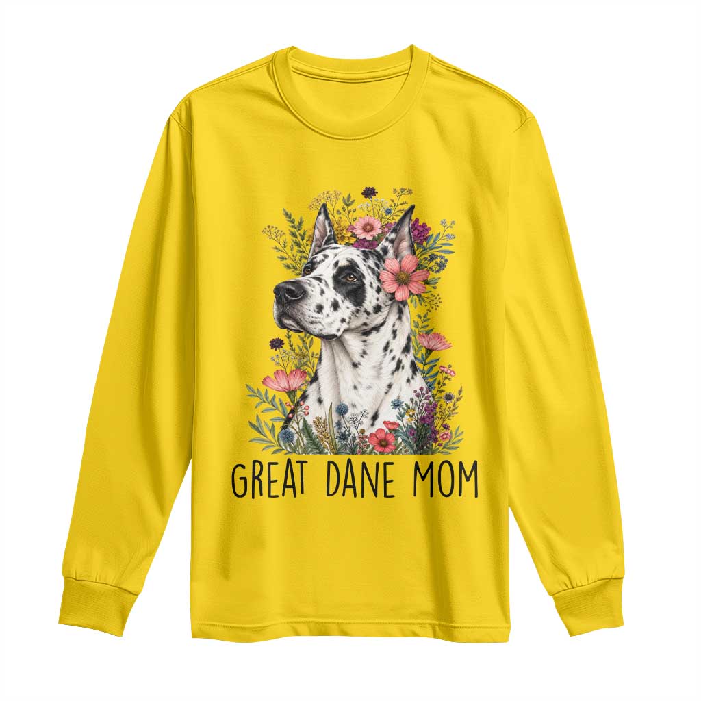 Great Dane Mom Botanical Floral Long Sleeve Shirt Harlequin Canine Lover
