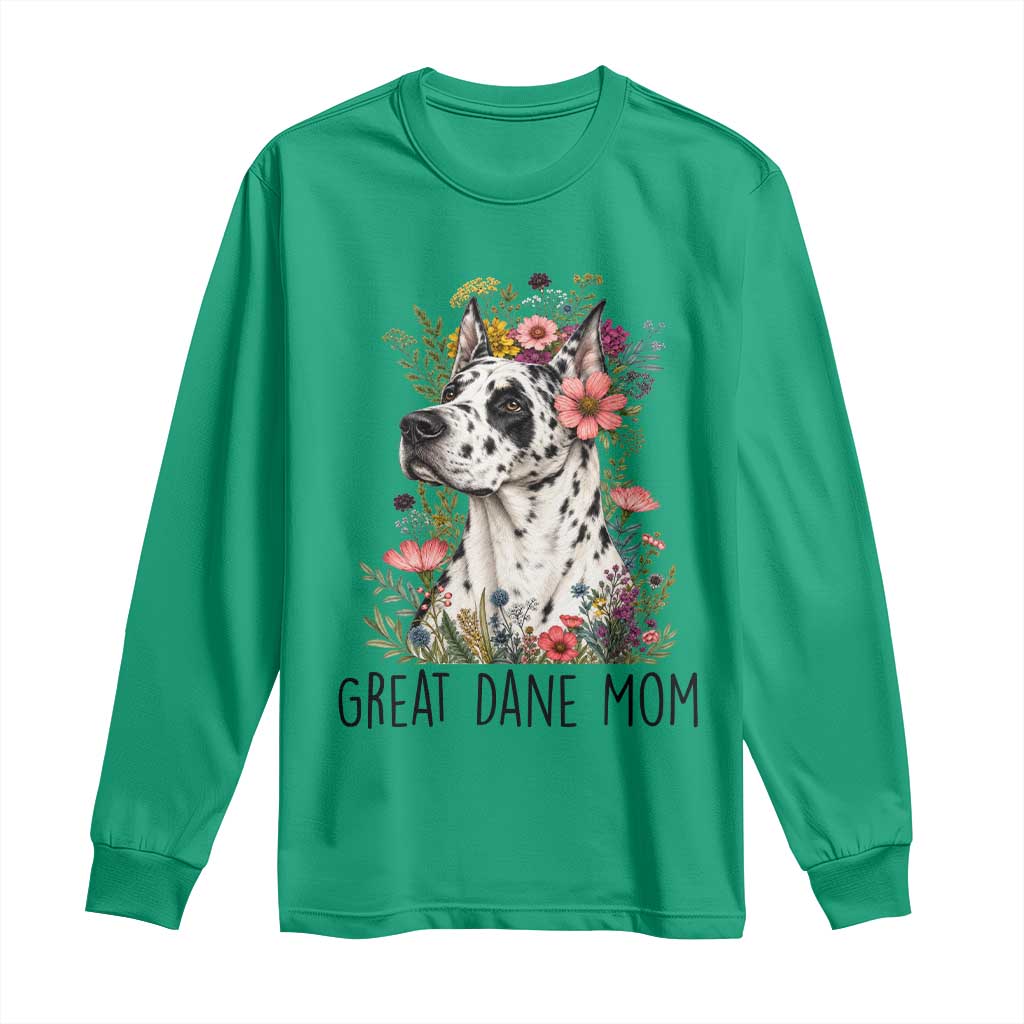 Great Dane Mom Botanical Floral Long Sleeve Shirt Harlequin Canine Lover