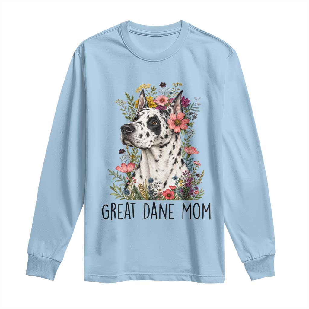 Great Dane Mom Botanical Floral Long Sleeve Shirt Harlequin Canine Lover
