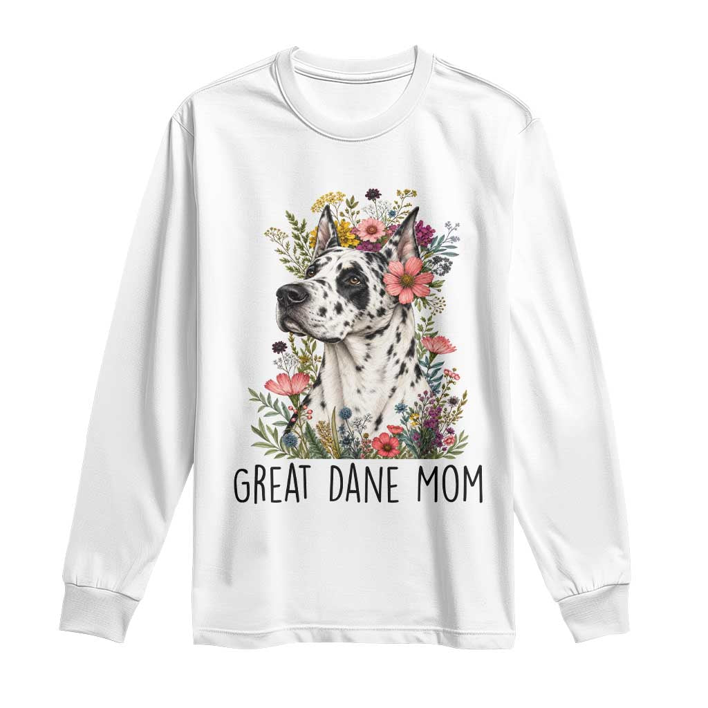Great Dane Mom Botanical Floral Long Sleeve Shirt Harlequin Canine Lover