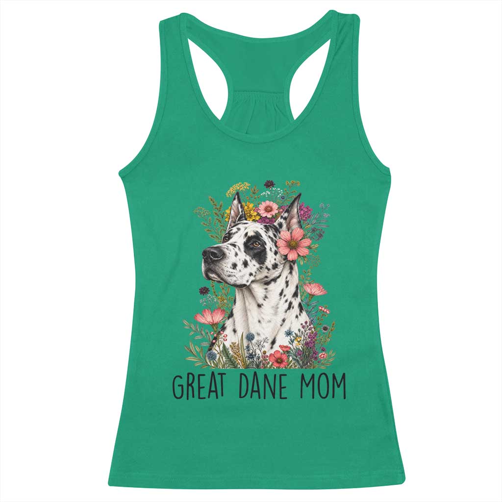 Great Dane Mom Botanical Floral Racerback Tank Top Harlequin Canine Lover