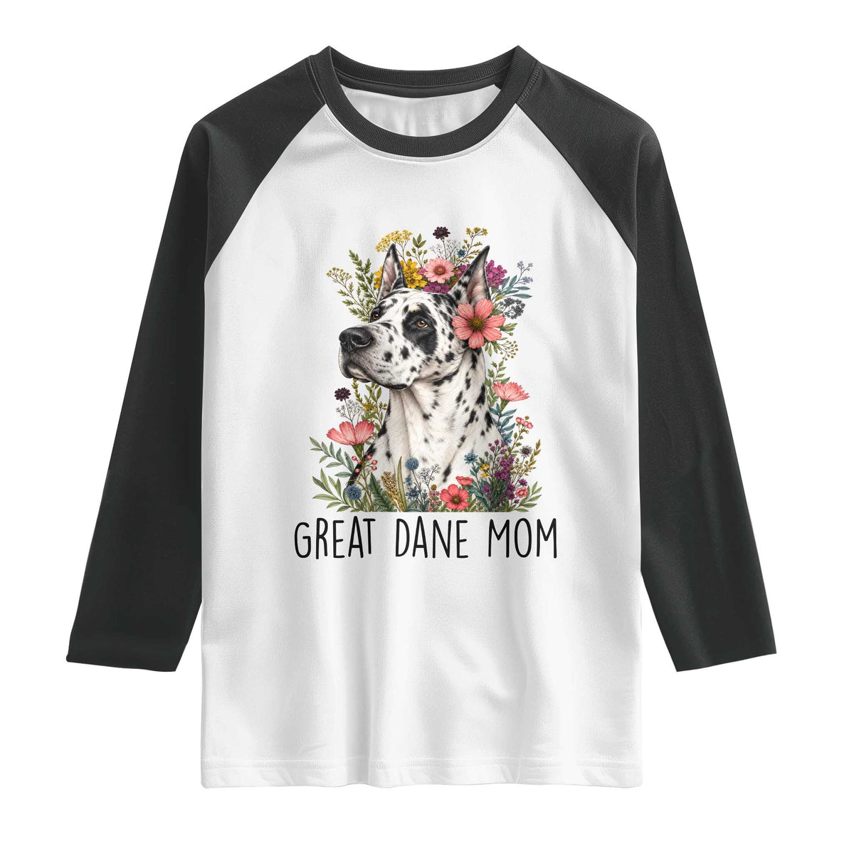 Great Dane Mom Botanical Floral Raglan Shirt Harlequin Canine Lover