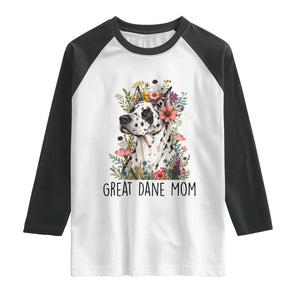 Great Dane Mom Botanical Floral Raglan Shirt Harlequin Canine Lover