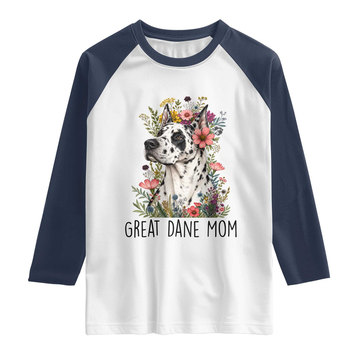 Great Dane Mom Botanical Floral Raglan Shirt Harlequin Canine Lover
