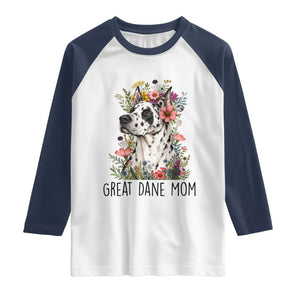 Great Dane Mom Botanical Floral Raglan Shirt Harlequin Canine Lover