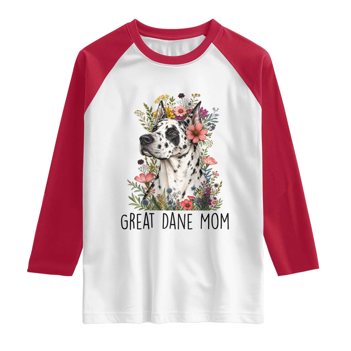 Great Dane Mom Botanical Floral Raglan Shirt Harlequin Canine Lover
