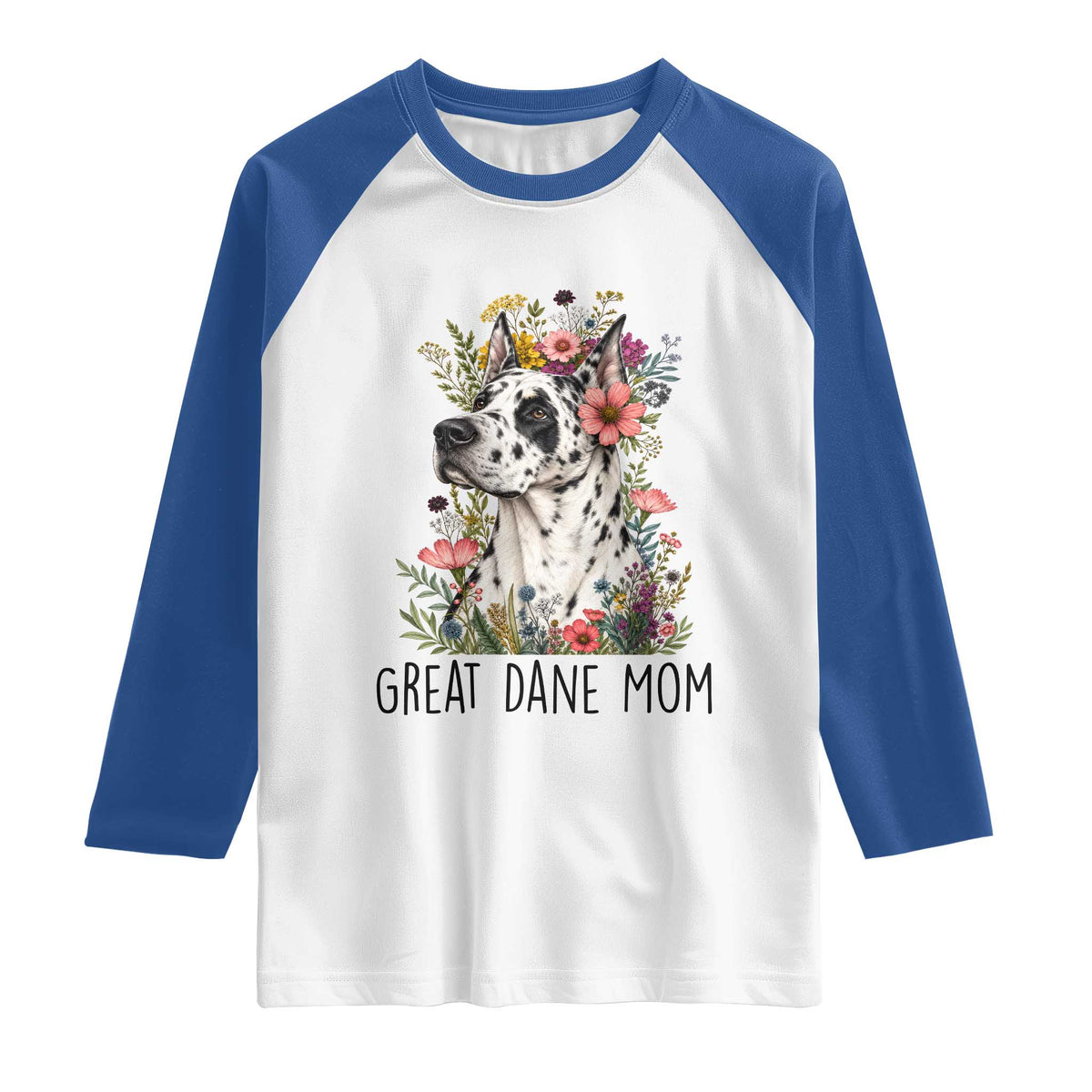 Great Dane Mom Botanical Floral Raglan Shirt Harlequin Canine Lover