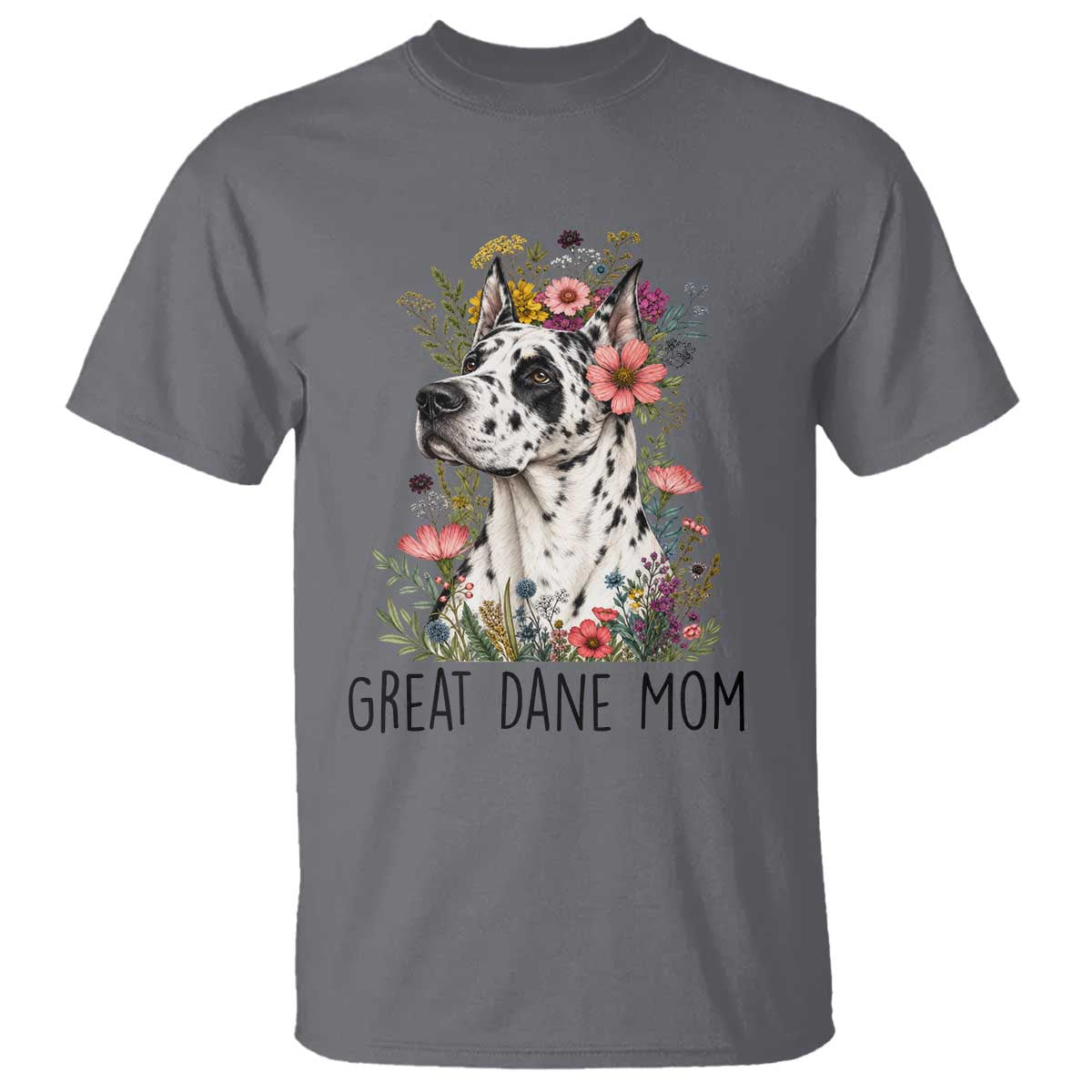 Great Dane Mom Botanical Floral T Shirt Harlequin Canine Lover