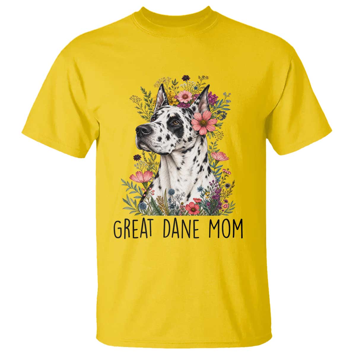 Great Dane Mom Botanical Floral T Shirt Harlequin Canine Lover