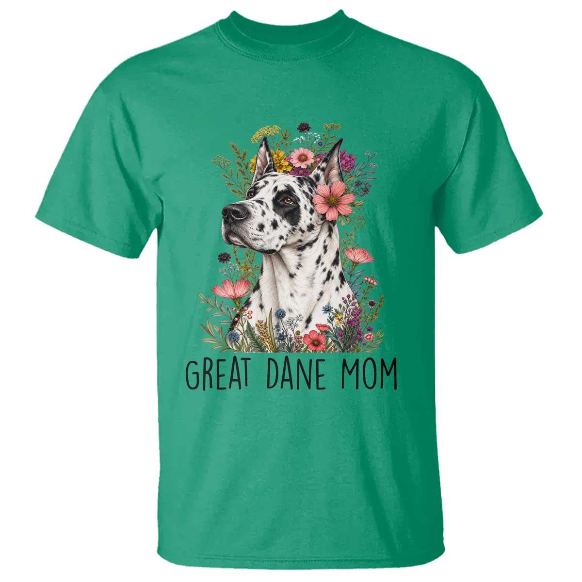 Great Dane Mom Botanical Floral T Shirt Harlequin Canine Lover