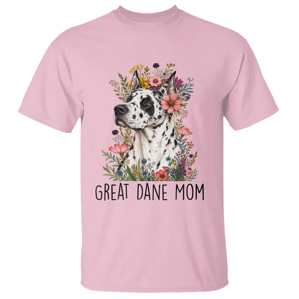 Great Dane Mom Botanical Floral T Shirt Harlequin Canine Lover