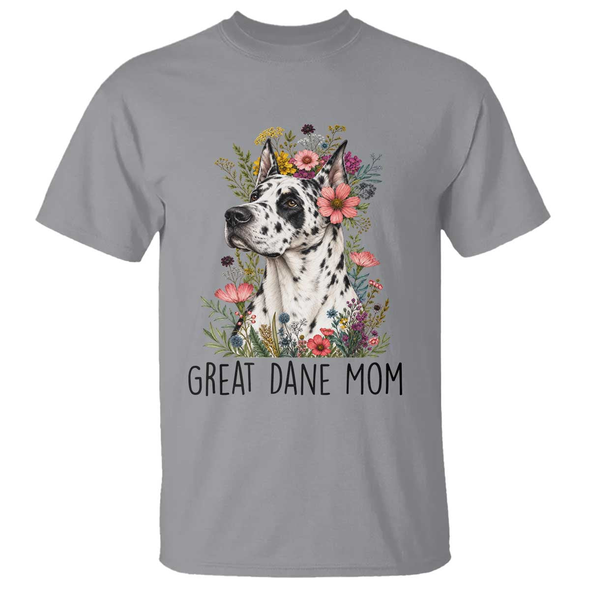 Great Dane Mom Botanical Floral T Shirt Harlequin Canine Lover