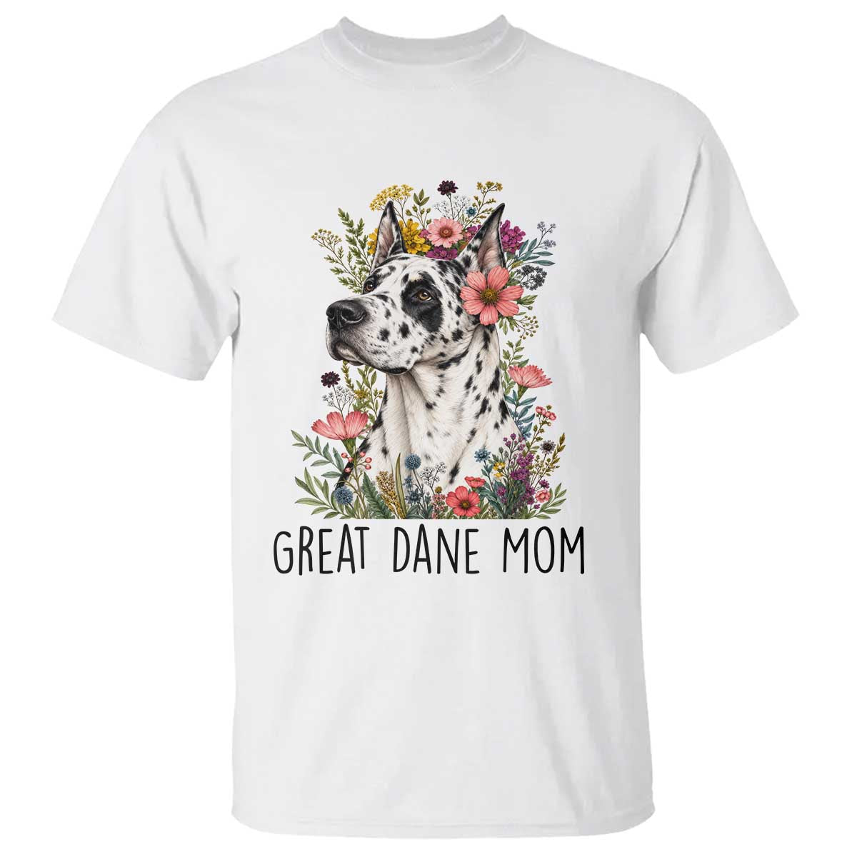Great Dane Mom Botanical Floral T Shirt Harlequin Canine Lover