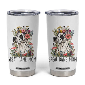 Great Dane Mom Botanical Floral Tumbler Cup Harlequin Canine Lover