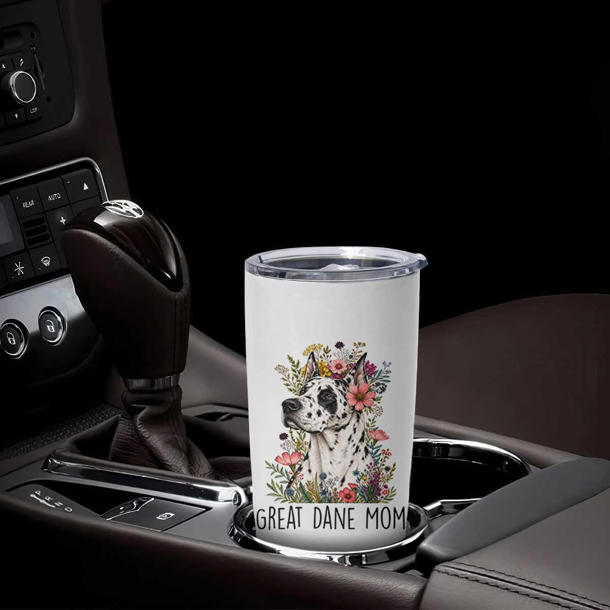 Great Dane Mom Botanical Floral Tumbler Cup Harlequin Canine Lover
