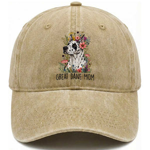 Great Dane Mom Botanical Floral Washed Cotton Baseball Cap Harlequin Canine Lover