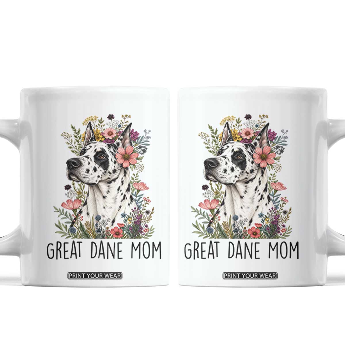 Great Dane Mom Botanical Floral Coffee Mug Harlequin Canine Lover