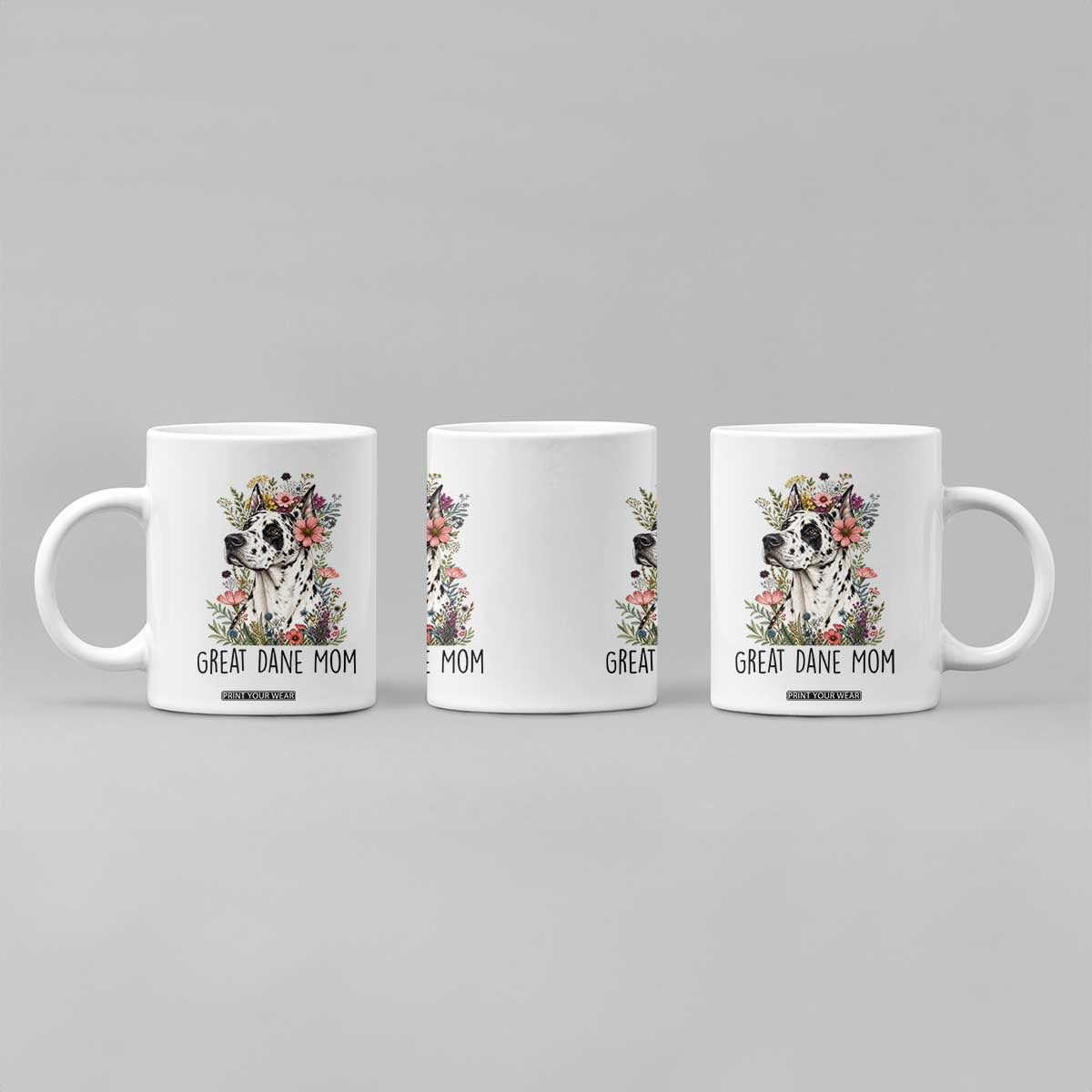Great Dane Mom Botanical Floral Coffee Mug Harlequin Canine Lover