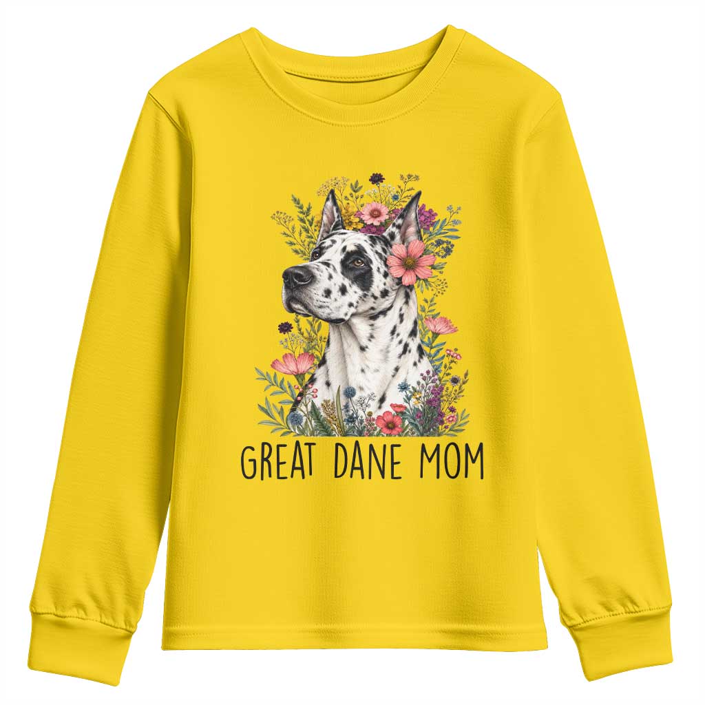 Great Dane Mom Botanical Floral Youth Sweatshirt Harlequin Canine Lover