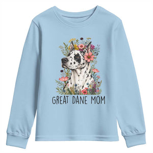 Great Dane Mom Botanical Floral Youth Sweatshirt Harlequin Canine Lover