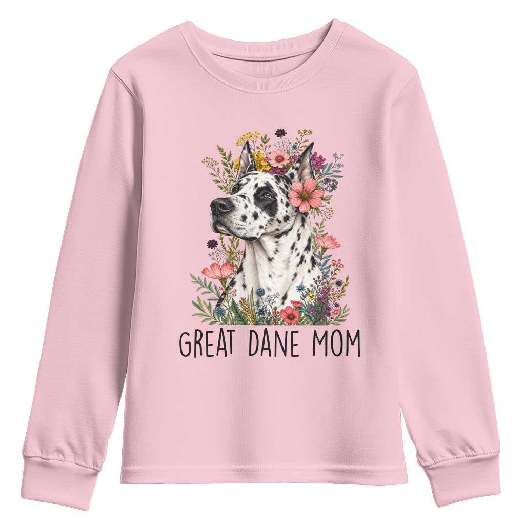 Great Dane Mom Botanical Floral Youth Sweatshirt Harlequin Canine Lover