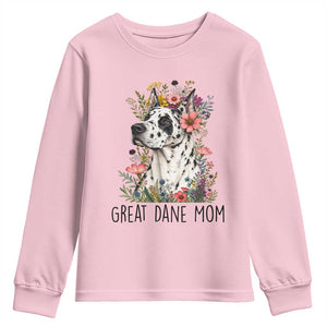 Great Dane Mom Botanical Floral Youth Sweatshirt Harlequin Canine Lover