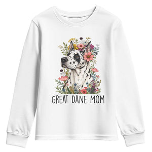 Great Dane Mom Botanical Floral Youth Sweatshirt Harlequin Canine Lover