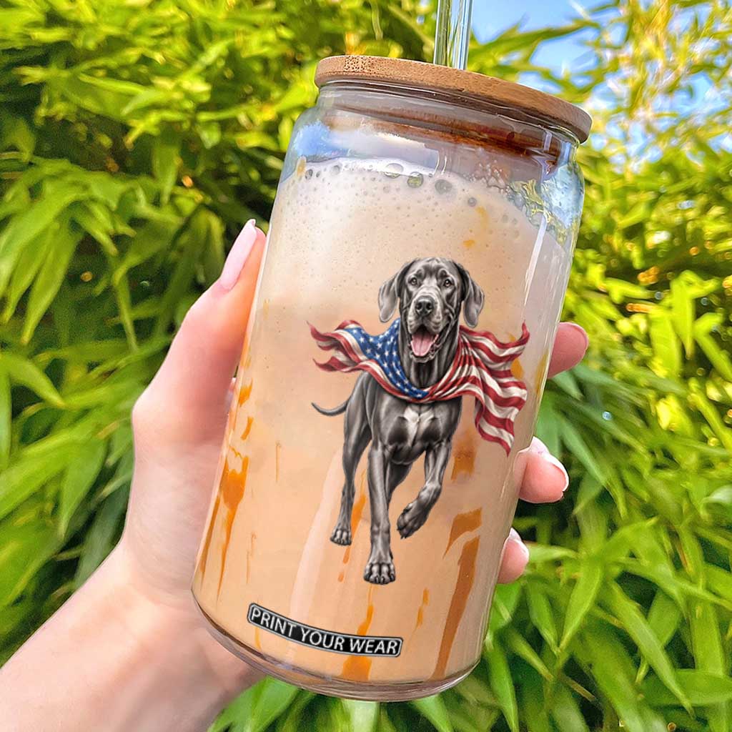 Patriotic Great Dane American Flag Glass Can USA Pride Dog Lover Gift