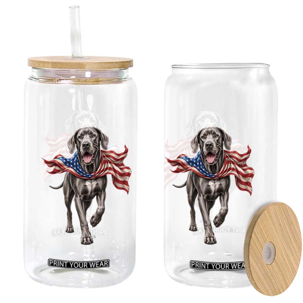 Patriotic Great Dane American Flag Glass Can USA Pride Dog Lover Gift