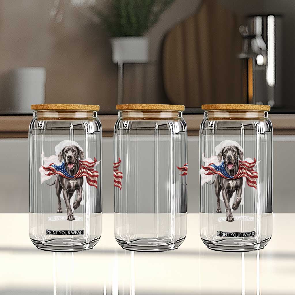 Patriotic Great Dane American Flag Glass Can USA Pride Dog Lover Gift
