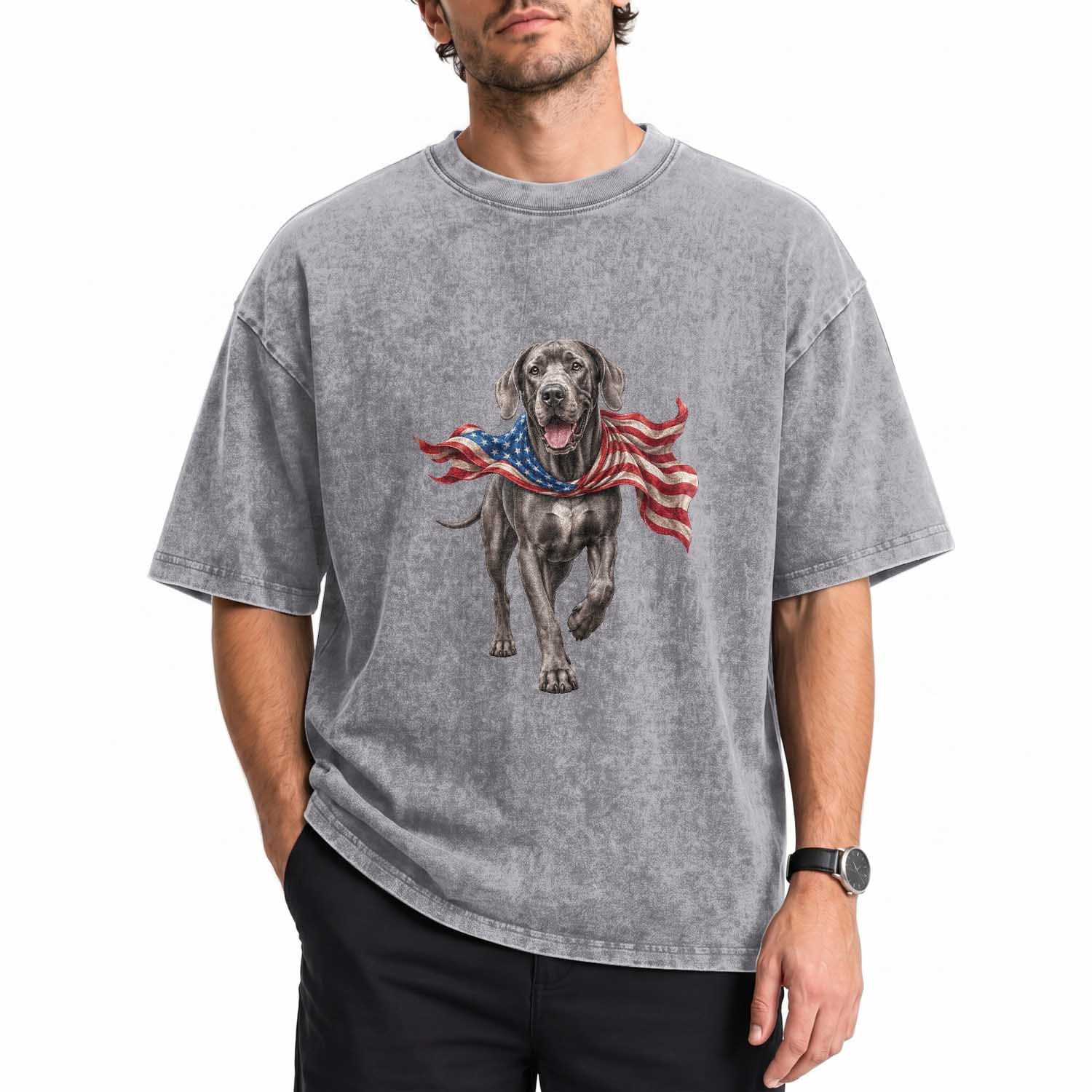 Patriotic Great Dane American Flag Washed Cotton T-Shirt USA Pride Dog Lover Gift