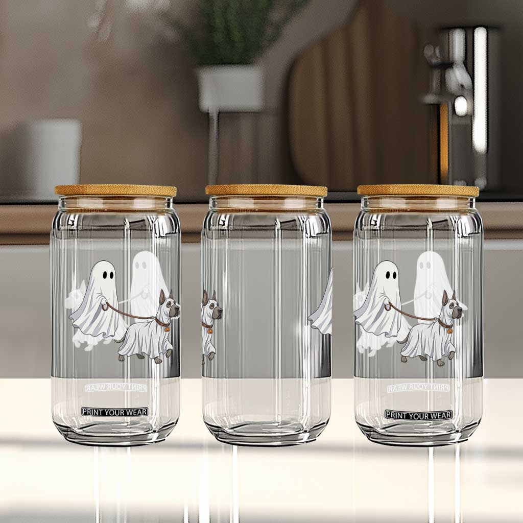 Funny Ghost Walking Great Dane Dog Glass Can Halloween Pet Lover Gift