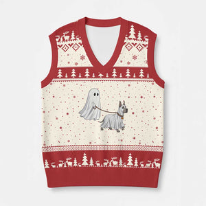Funny Ghost Walking Great Dane Dog V-Neck Knit Sweater Vest Halloween Pet Lover Gift