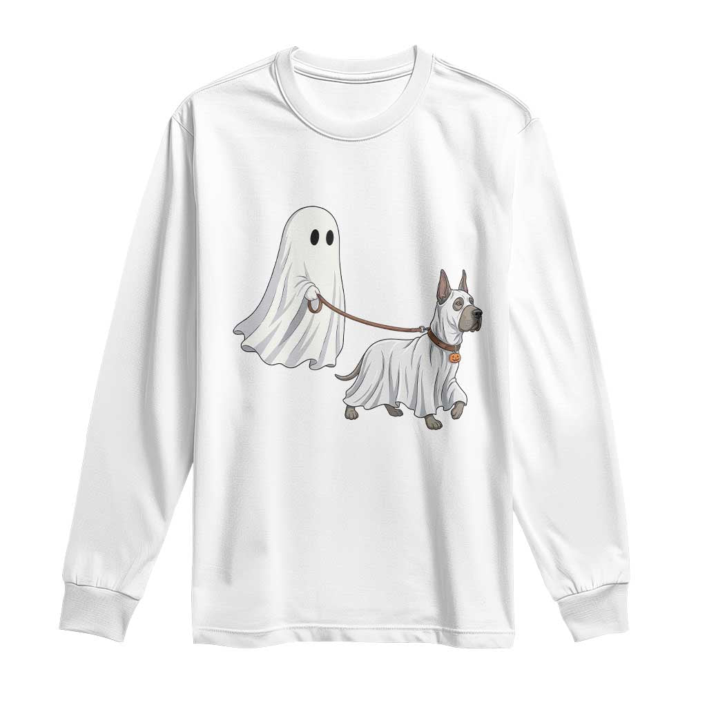 Funny Ghost Walking Great Dane Dog Long Sleeve Shirt Halloween Pet Lover Gift