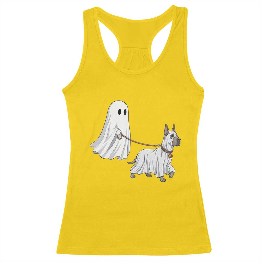 Funny Ghost Walking Great Dane Dog Racerback Tank Top Halloween Pet Lover Gift