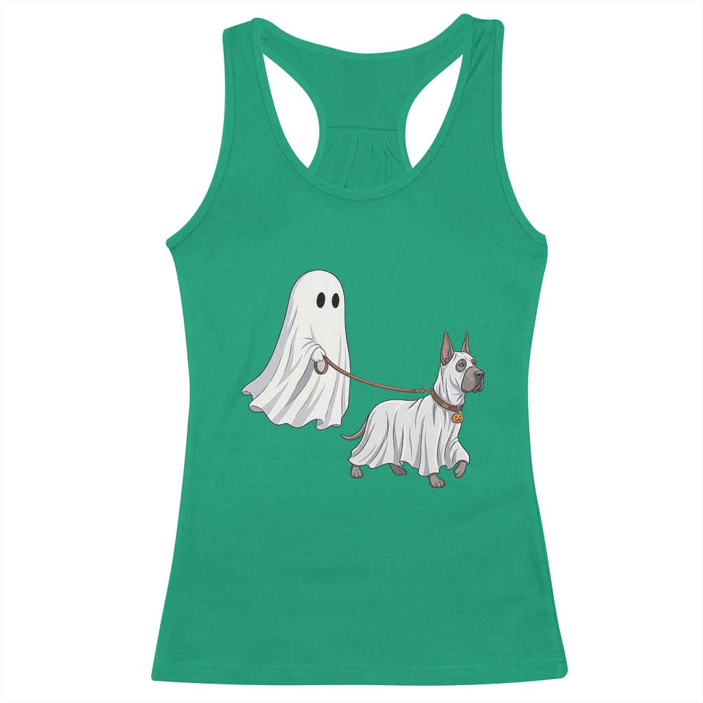 Funny Ghost Walking Great Dane Dog Racerback Tank Top Halloween Pet Lover Gift