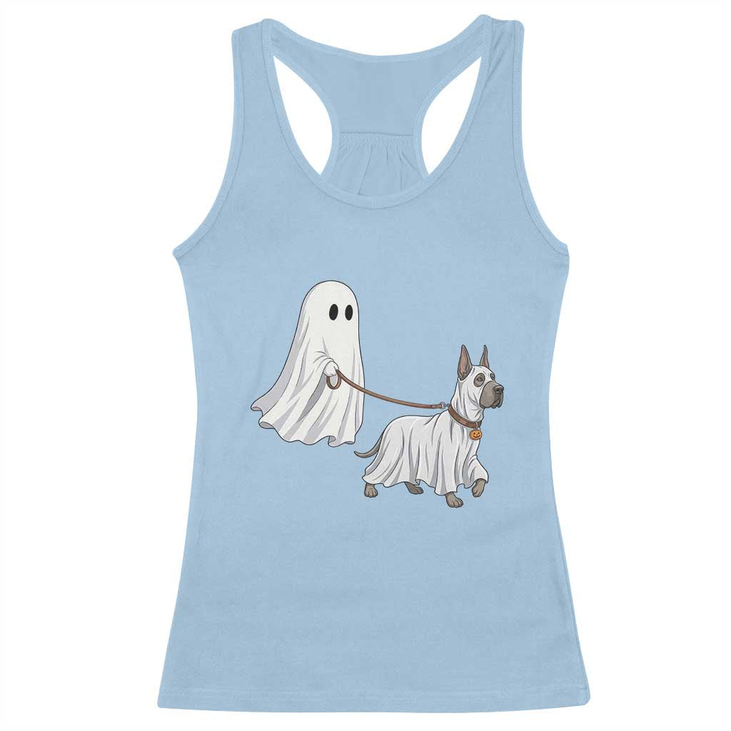 Funny Ghost Walking Great Dane Dog Racerback Tank Top Halloween Pet Lover Gift