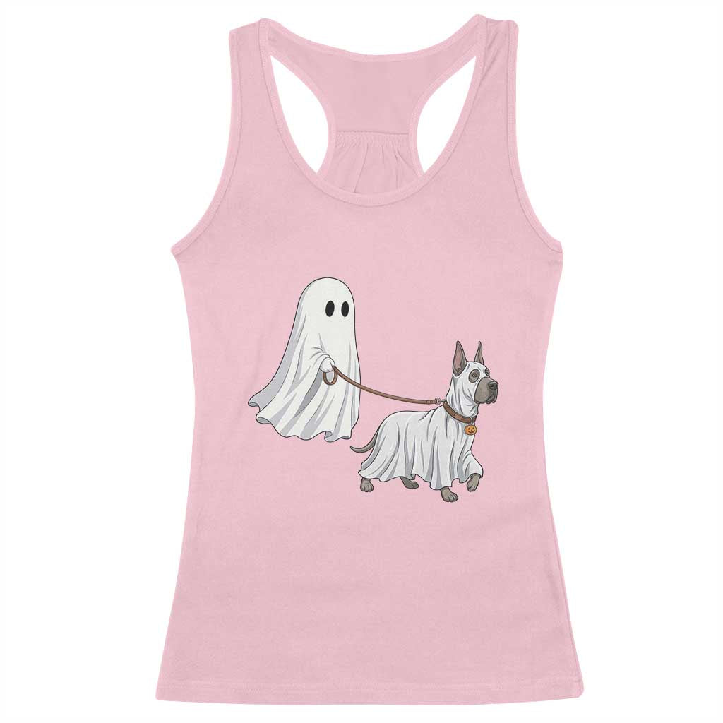 Funny Ghost Walking Great Dane Dog Racerback Tank Top Halloween Pet Lover Gift